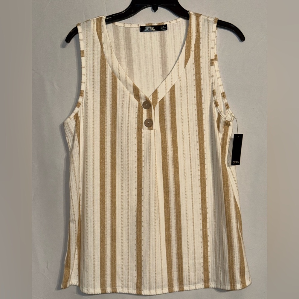 NWT CURE. Elegant Striped Sleeveless Blouse Size Medium